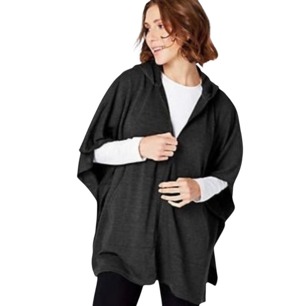 J.Jill Heather Charcoal Gray Zip Poncho Hoodie Lagenlook Gorpcore Cozy M L